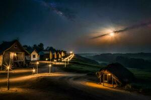 foto papel de parede a céu, noite, a lua, a estrelas, a Vila, a lua,. gerado por IA