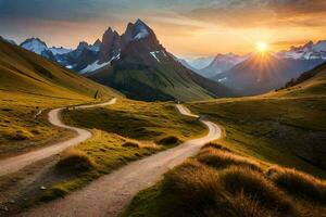 a estrada para a montanhas. gerado por IA foto