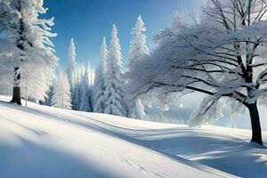 inverno panorama com árvores coberto dentro neve. gerado por IA foto