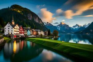 a lindo Vila do Hallstatt, Áustria. gerado por IA foto