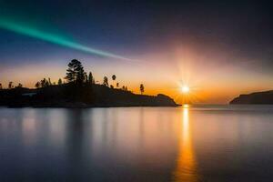 a aurora boreal sobre a lago. gerado por IA foto