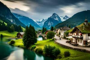 a Vila do Alpbach, Suíça. gerado por IA foto