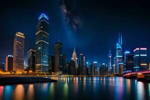 a cidade Horizonte às noite dentro Xangai, China. gerado por IA foto