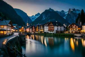 a lindo Cidade do Altenburg dentro a Alpes às crepúsculo. gerado por IA foto