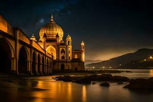 a noite céu sobre uma mesquita dentro Índia. gerado por IA foto