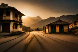 uma grandes exposição fotografia do uma estrada dentro a montanhas. gerado por IA foto