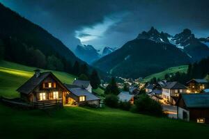 a Vila do alpino Vila dentro a Alpes. gerado por IA foto