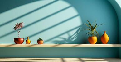 luz pastel estúdio fundo para produtos apresentação. esvaziar quarto com janela sombras - ai gerado imagem foto