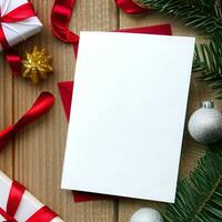 em branco papel cartão com Natal decoração objetos por aí - gerado imagem foto