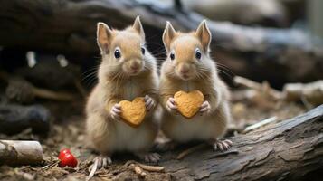 foto do coração derretido dois esquilos com a ênfase em expressão do amar. generativo ai