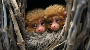 foto do coração derretido dois uakari com a ênfase em expressão do amar. generativo ai