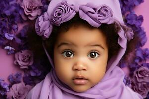 ai gerado estúdio retrato do fofa pequeno bebê criança do diferente nacionalidades em diferente cores fundo foto