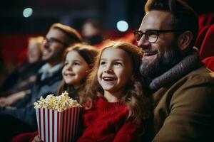 anos 90 família desfrutando uma nostálgico blockbuster filme noite em Natal véspera foto