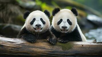 foto do coração derretido dois pandas com a ênfase em expressão do amar. generativo ai