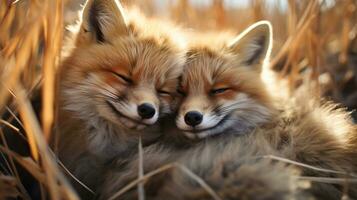 foto do coração derretido dois raposas com a ênfase em expressão do amar. generativo ai