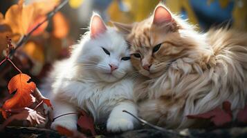 foto do coração derretido dois gatos com a ênfase em expressão do amar. generativo ai