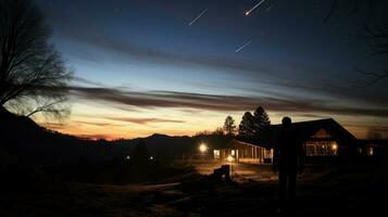 céu observadores Assistir cometas viagem deixando trilhas dentro Sombrio céu santuários foto