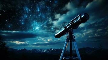 observar as estrelas equipamento contra uma noite céu pano de fundo fundo com esvaziar espaço para texto foto