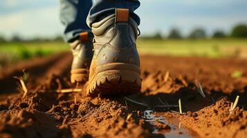 empoeirado chuteiras e a agricultores inflexível espírito. generativo ai foto