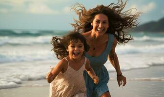 alegre mãe filha duo. ai generativo. foto