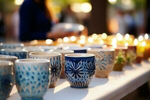 espanhol feriado mercado revelador intrigante artesanal cerâmica dentro festivo ambiente foto