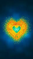 energizado dourado coração em a abstrato azul bokeh fundo foto