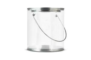 transparente esvaziar plástico balde com metálico lidar com isolado em branco fundo foto