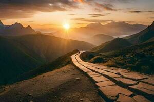 a Sol sobe sobre a montanhas dentro isto foto. gerado por IA foto