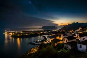 a noite céu sobre a Cidade do kotor, Montenegro. gerado por IA foto