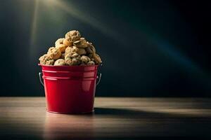 uma balde do amendoim sentado em uma mesa. gerado por IA foto