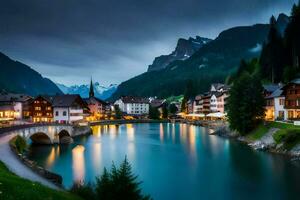 a Vila do Altenburg dentro a suíço Alpes. gerado por IA foto