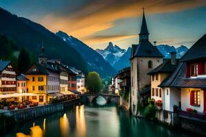 a lindo Cidade do Altenburg dentro a Alpes. gerado por IA foto