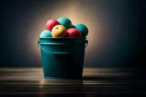 colorida Páscoa ovos dentro uma balde. gerado por IA foto