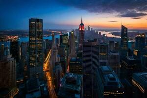 a cidade Horizonte às crepúsculo dentro Novo Iorque. gerado por IA foto