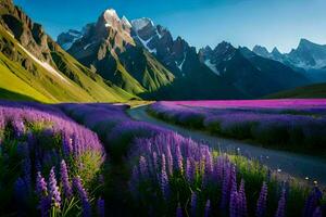 a estrada para a lavanda Campos. gerado por IA foto