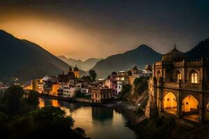 a cidade do rishikesh, Índia. gerado por IA foto