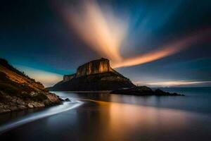 a montanha às noite com uma grandes exposição. gerado por IA foto