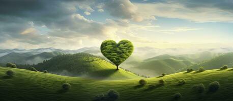 em forma de coração árvore em verde pasto para dia dos namorados dia. ai gerado foto