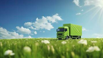 verde caminhão ecológico transporte conceito em Primavera Prado. ai gerado foto