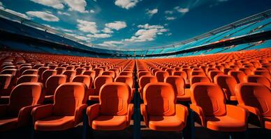 assentos dentro a estádio, Esportes arena futebol, hóquei, basquetebol, voleibol, tênis - ai gerado imagem foto