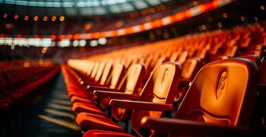 assentos dentro a estádio, Esportes arena futebol, hóquei, basquetebol, voleibol, tênis - ai gerado imagem foto