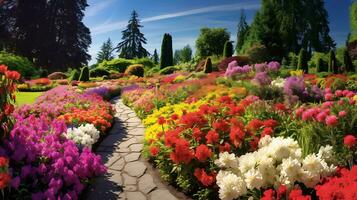 uma lindo deslumbrante flor jardim estourando com vibrante gerado de ai foto