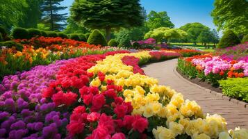 uma lindo deslumbrante flor jardim estourando com vibrante gerado de ai foto