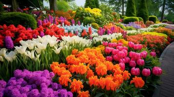 lindo flor jardim estourando com hortênsias gerado de ai foto