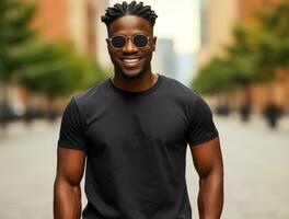 homens vestindo em branco camiseta ai gerado foto