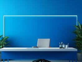 esvaziar azul néon luz moderno interior parede fundo frente Visão ai gerado foto