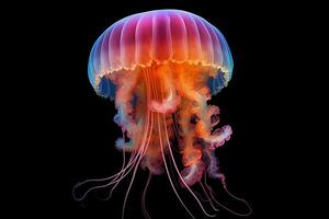 enorme medusa brilha dentro a profundidades do a mar.generativo ai. foto