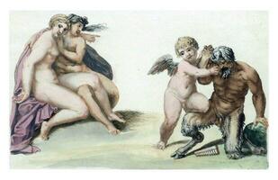 amor pune uma sátiro, anônimo, depois de aníbal carracci, 1688 - 1698 foto