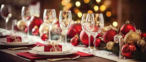 natal mesa contexto, festivo jantar decoração, ai gerado foto