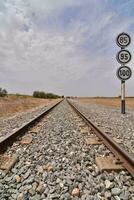 Ferrovia faixas dentro a deserto foto